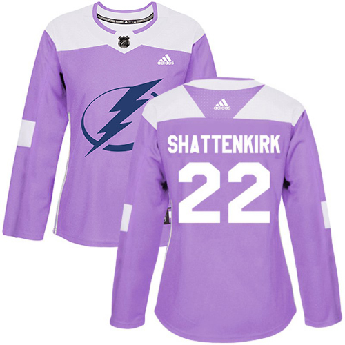 Adidas Tampa Bay Lightning #22 Kevin Shattenkirk Purple Authentic Fights Cancer Women Stitched NHL Jersey->women nhl jersey->Women Jersey